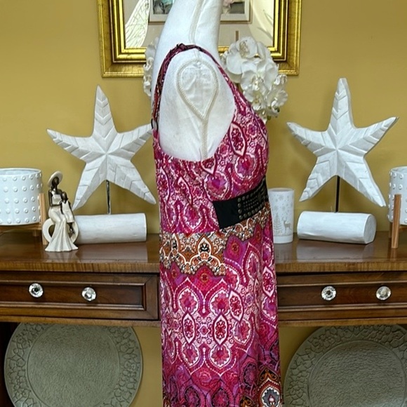 Mlle Gabrielle Women’s Sleeveless Pink Floral Boho Waist Studded Maxi Dress Med - Picture 6 of 12